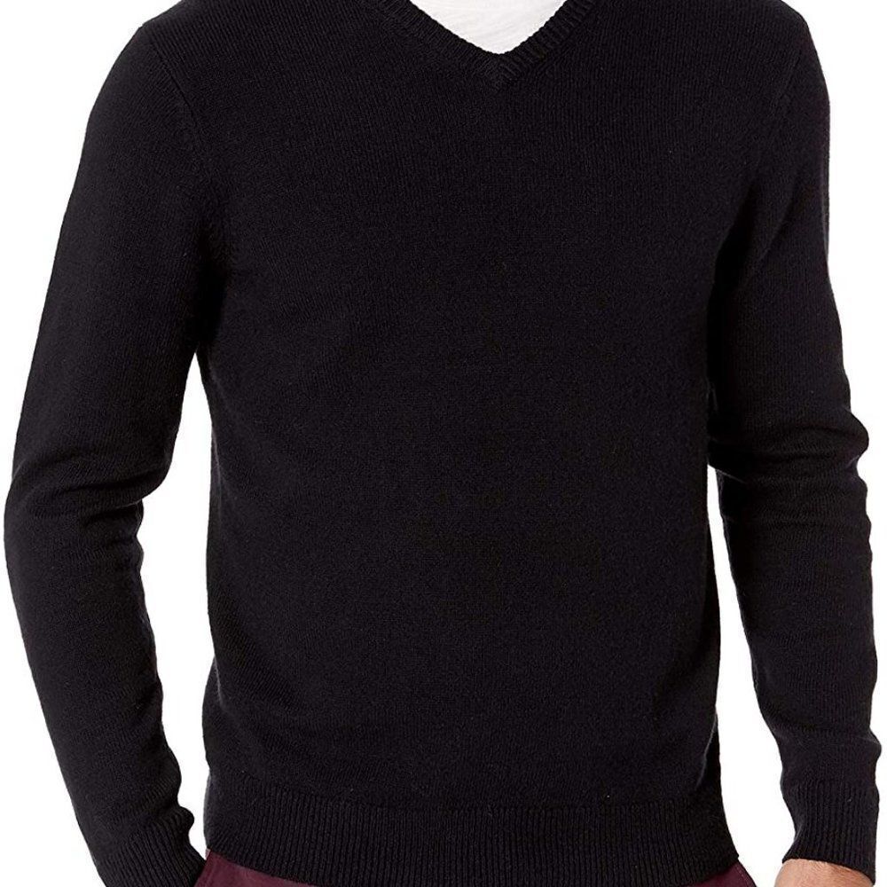 Amazon Essentials Mens Black V Neck Long Sleeve Pullover Sweater Size Small